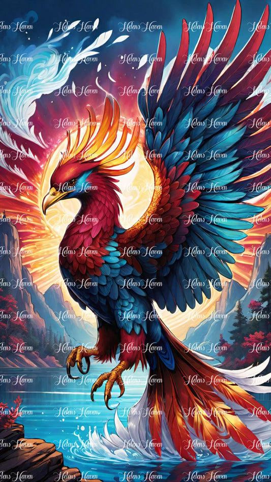 Red and blue phoenix bird