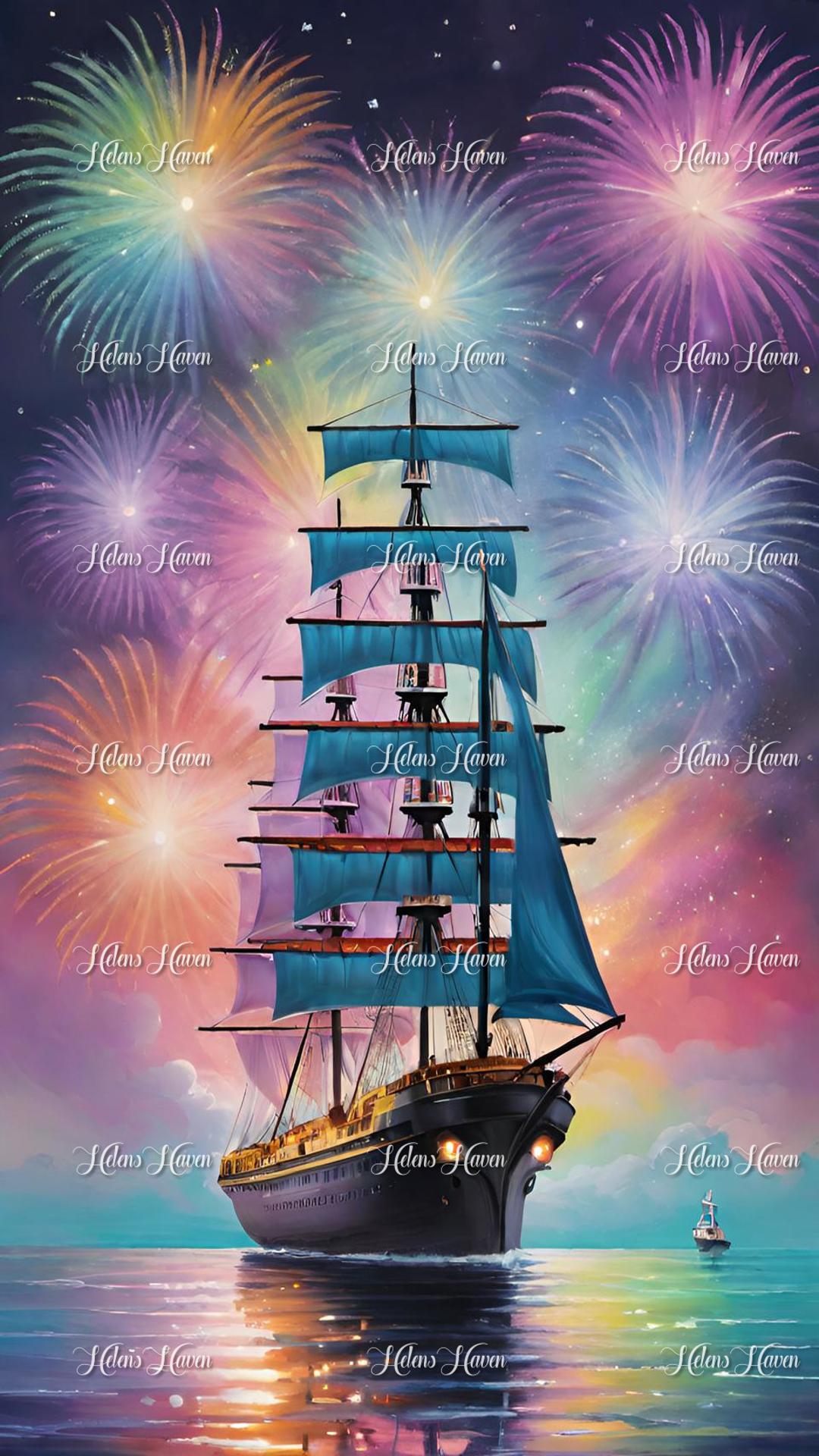 Ship with fireworks