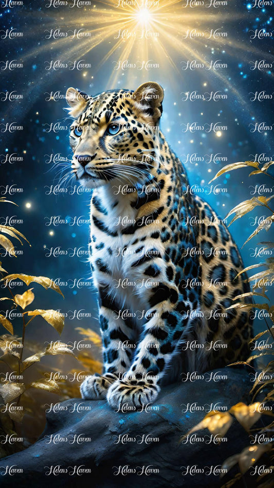 Golden Leopard against starry sky