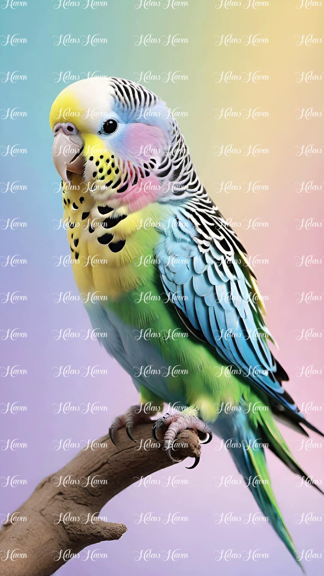 Pretty pastel budgie on a branch