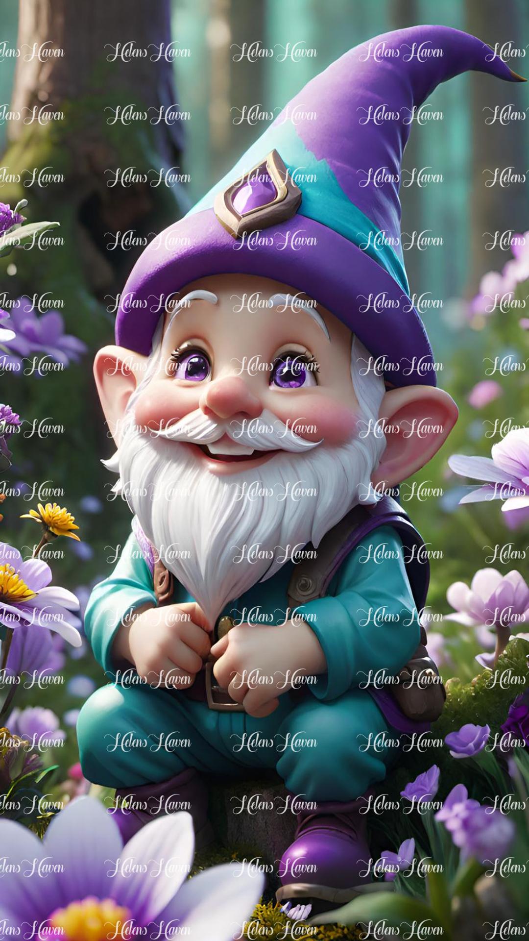 Cute gnome wearing purple and teal