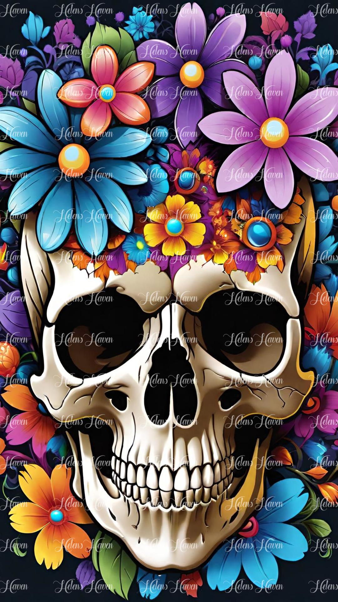 Colourful flower skull