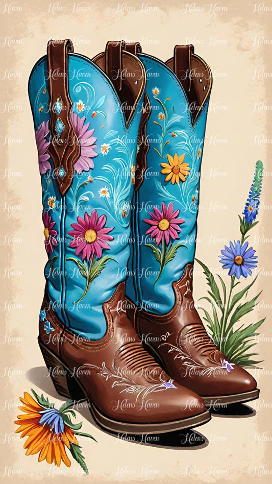 Rustic brown and turquoise cowboy boots