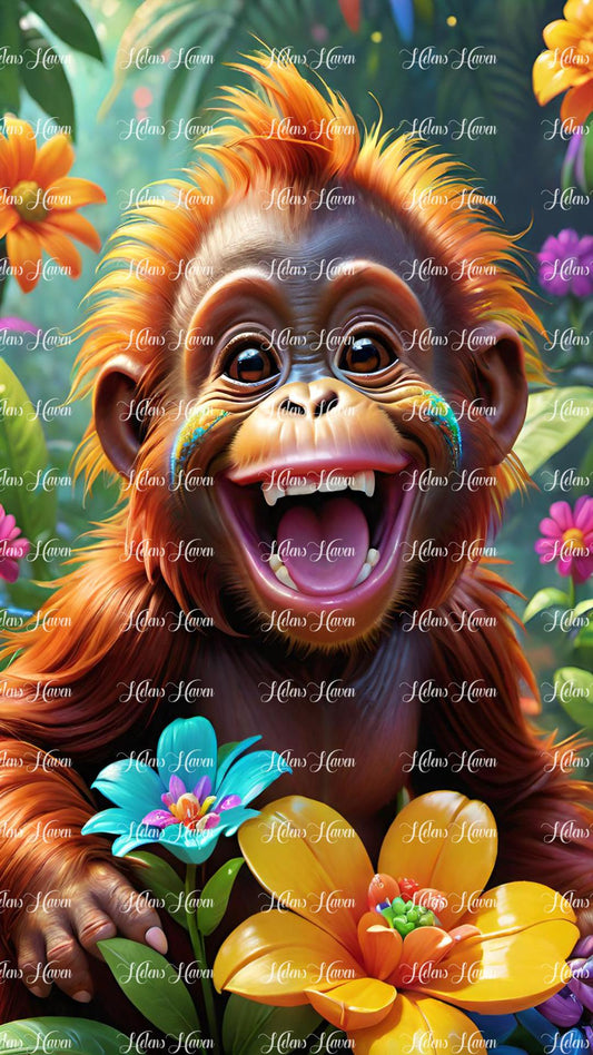 Happy little baby orangutan