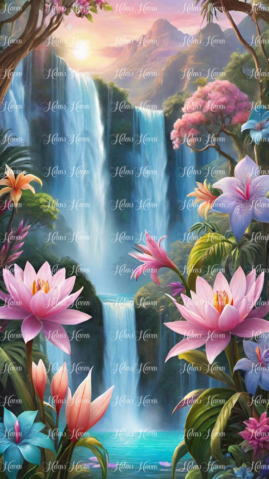 Waterfalls with gorgeous pink flowers