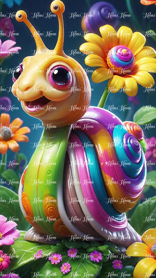 Colourful happy baby snail