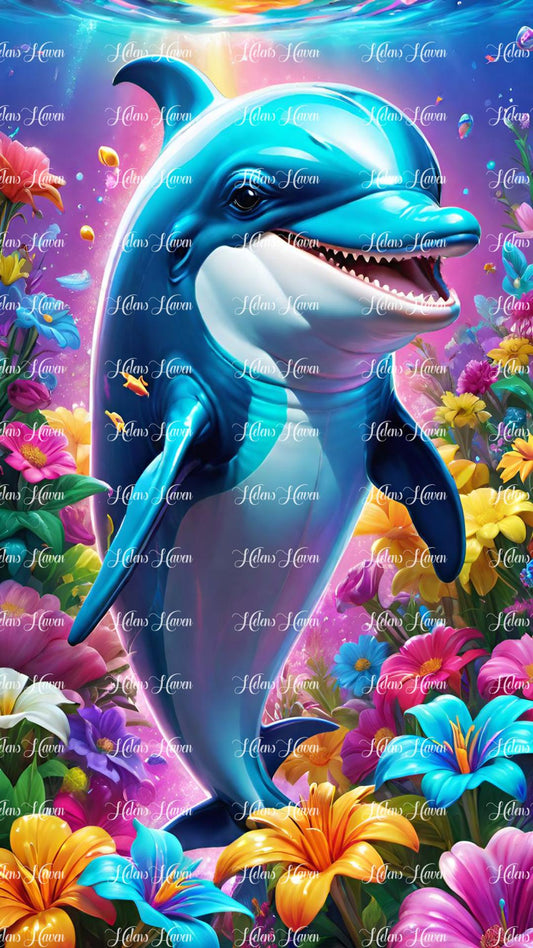 Happy dolphin in flowers