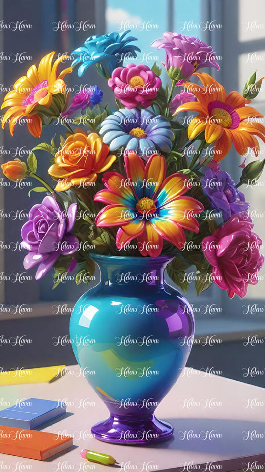 Stunning array of flowers in an iridescent vase