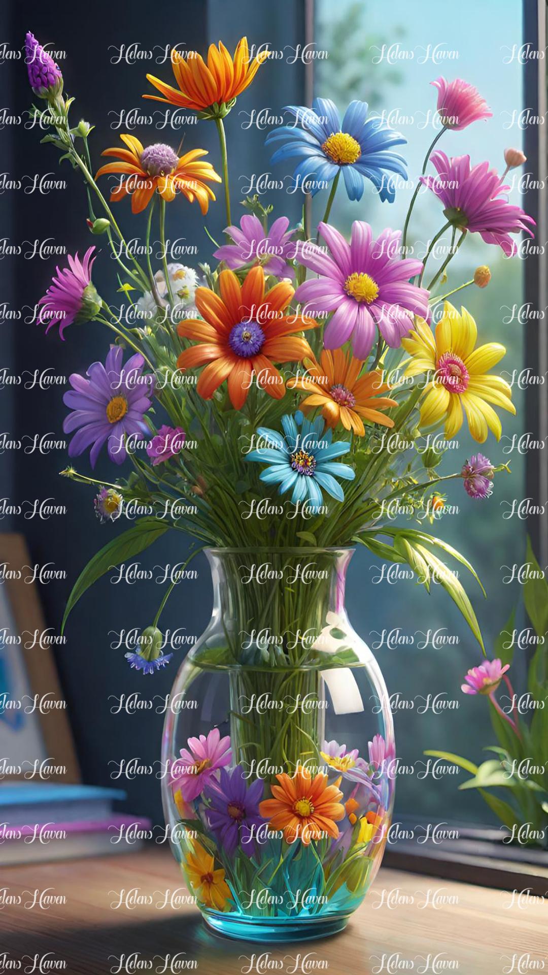 Pretty and colourful flower arrangement on a window sill