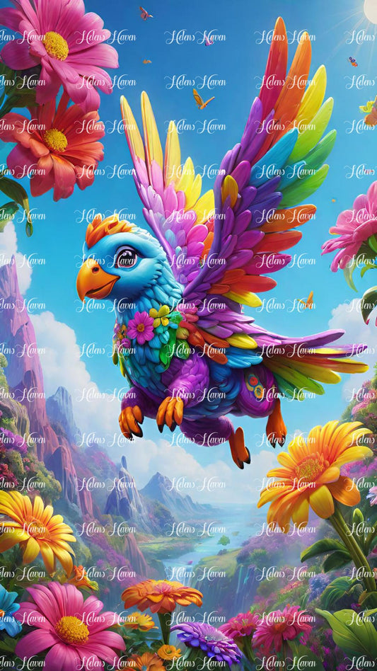 Multi coloured flying bird