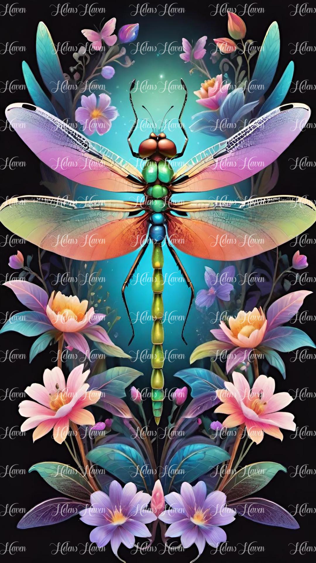 Fantasy dragonfly with flowers