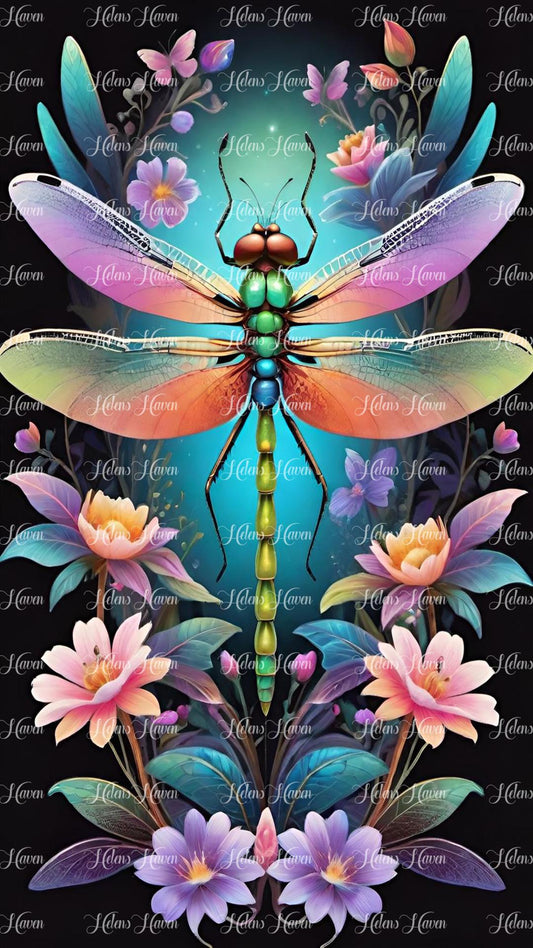 Fantasy dragonfly with flowers