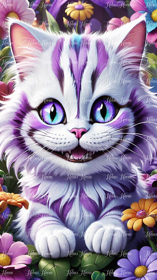 Cheshire cat purple and white striped