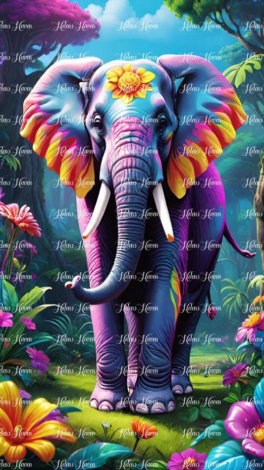 Colourful elephant in flower forest