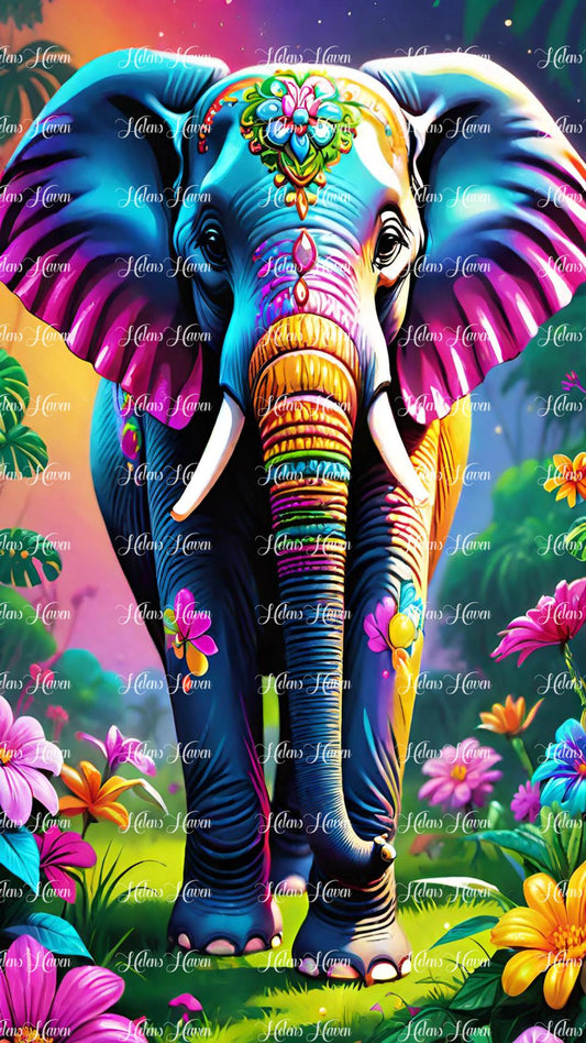 Colourful trunk elephant in colourful forest
