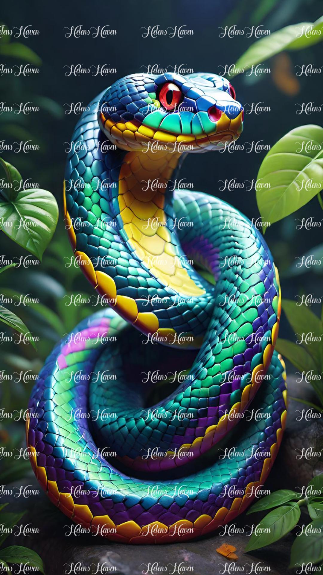 Teal spiralling snake