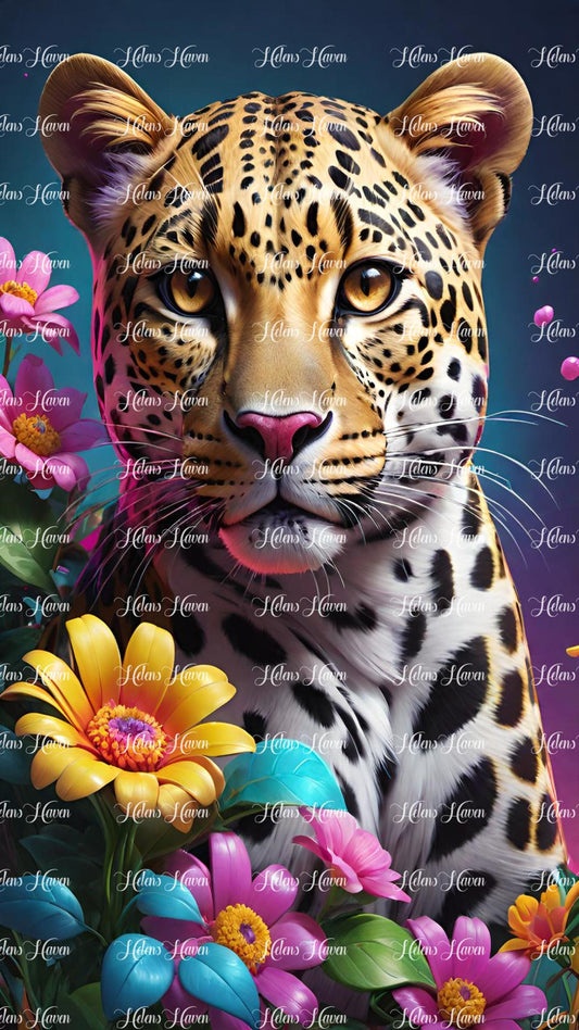 Leopard in flowers 