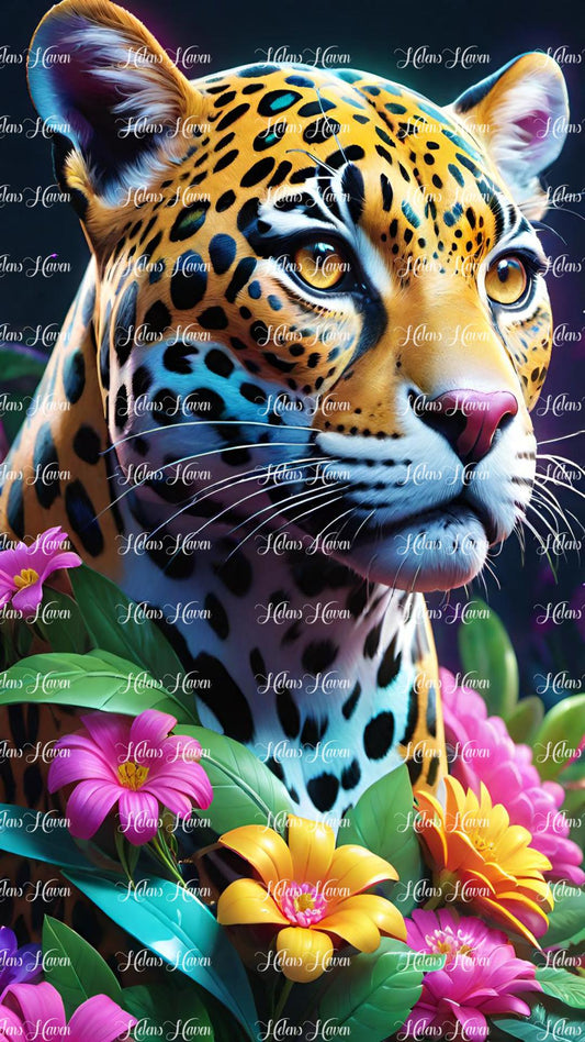Jaguar in flowers