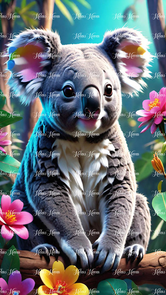 Happy koala in a tree