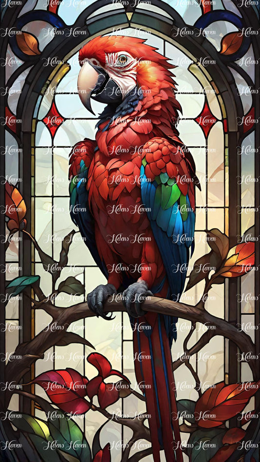 Stained glass red parrot