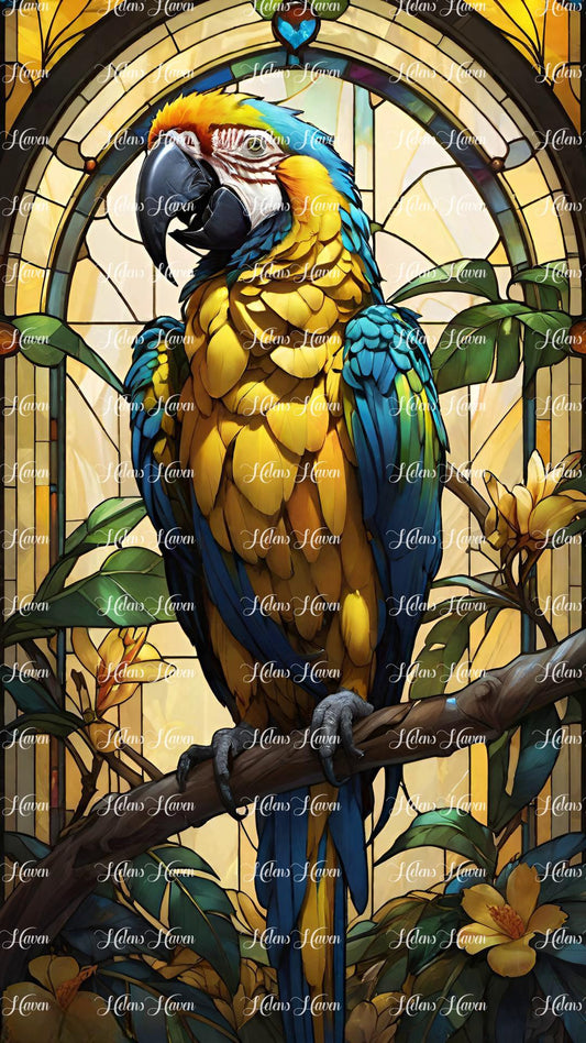 Stained glass yellow parrot