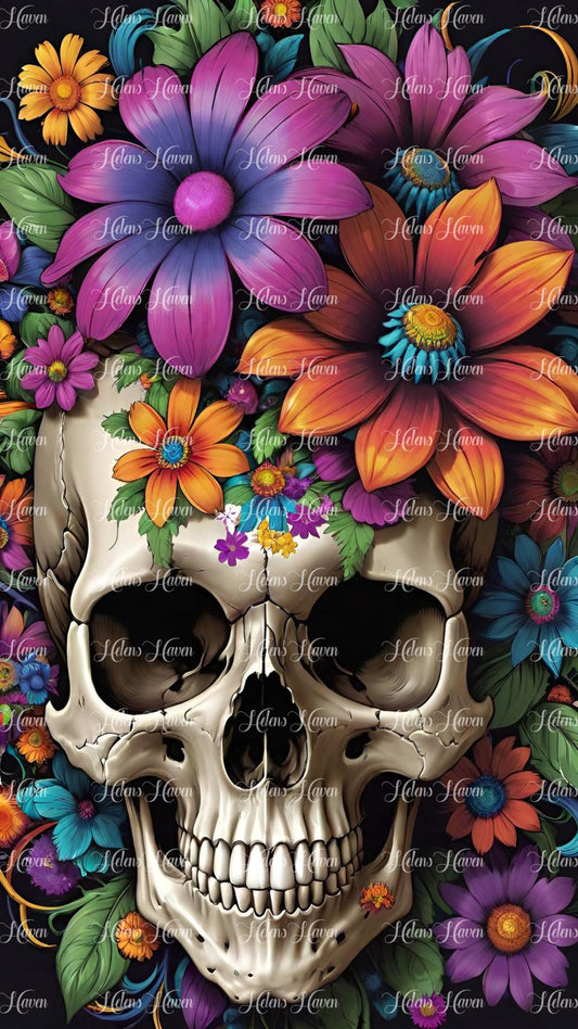 Colourful flower skull