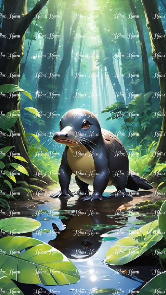 Platypus playing in a forest