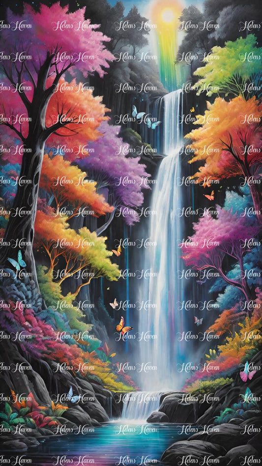 Waterfalls and coloured trees