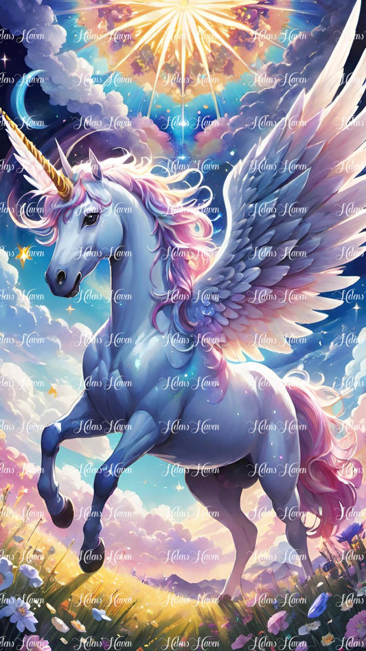 Magical unicorn with wings outspread