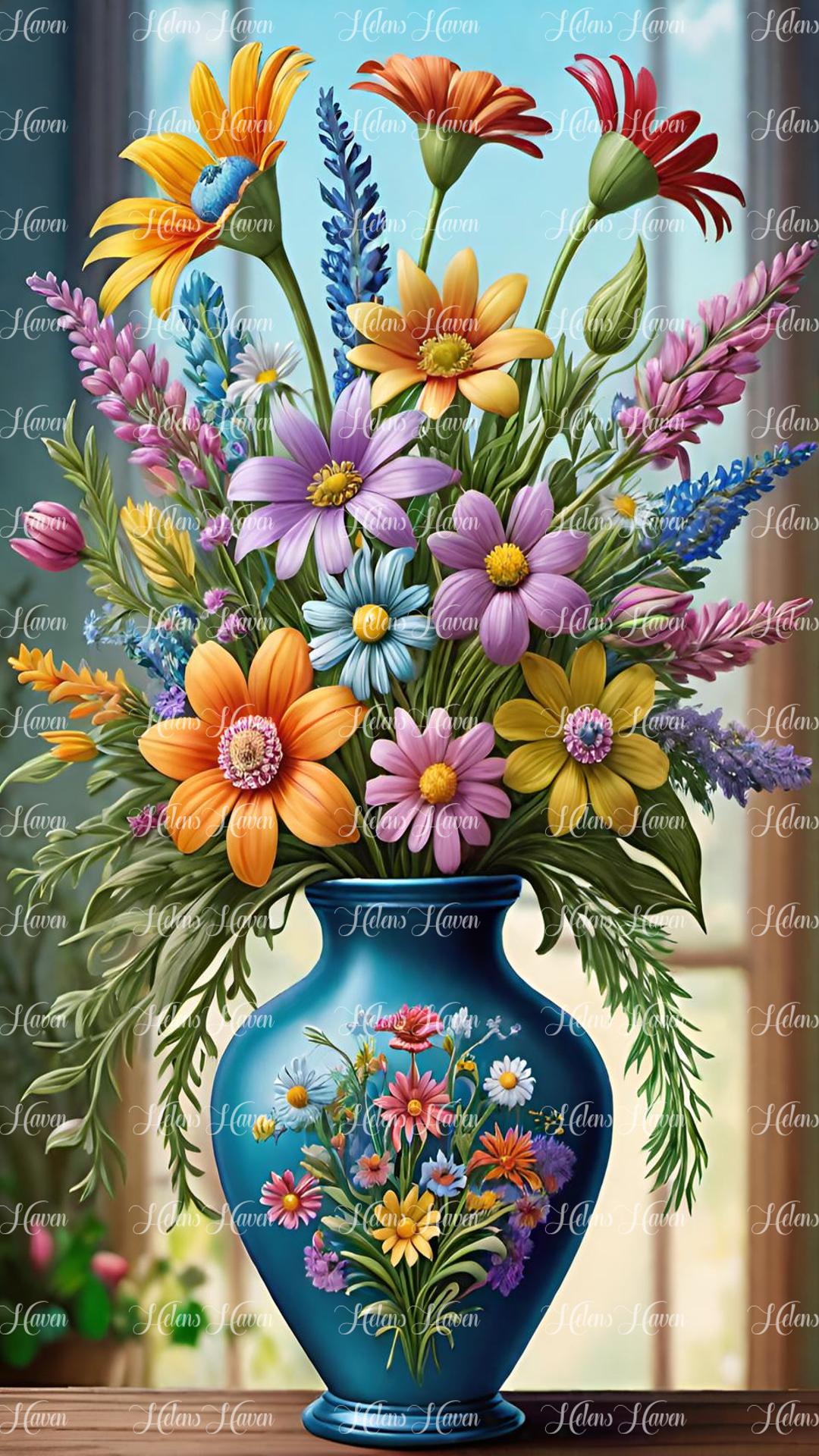 Wildflowers in a blue vase