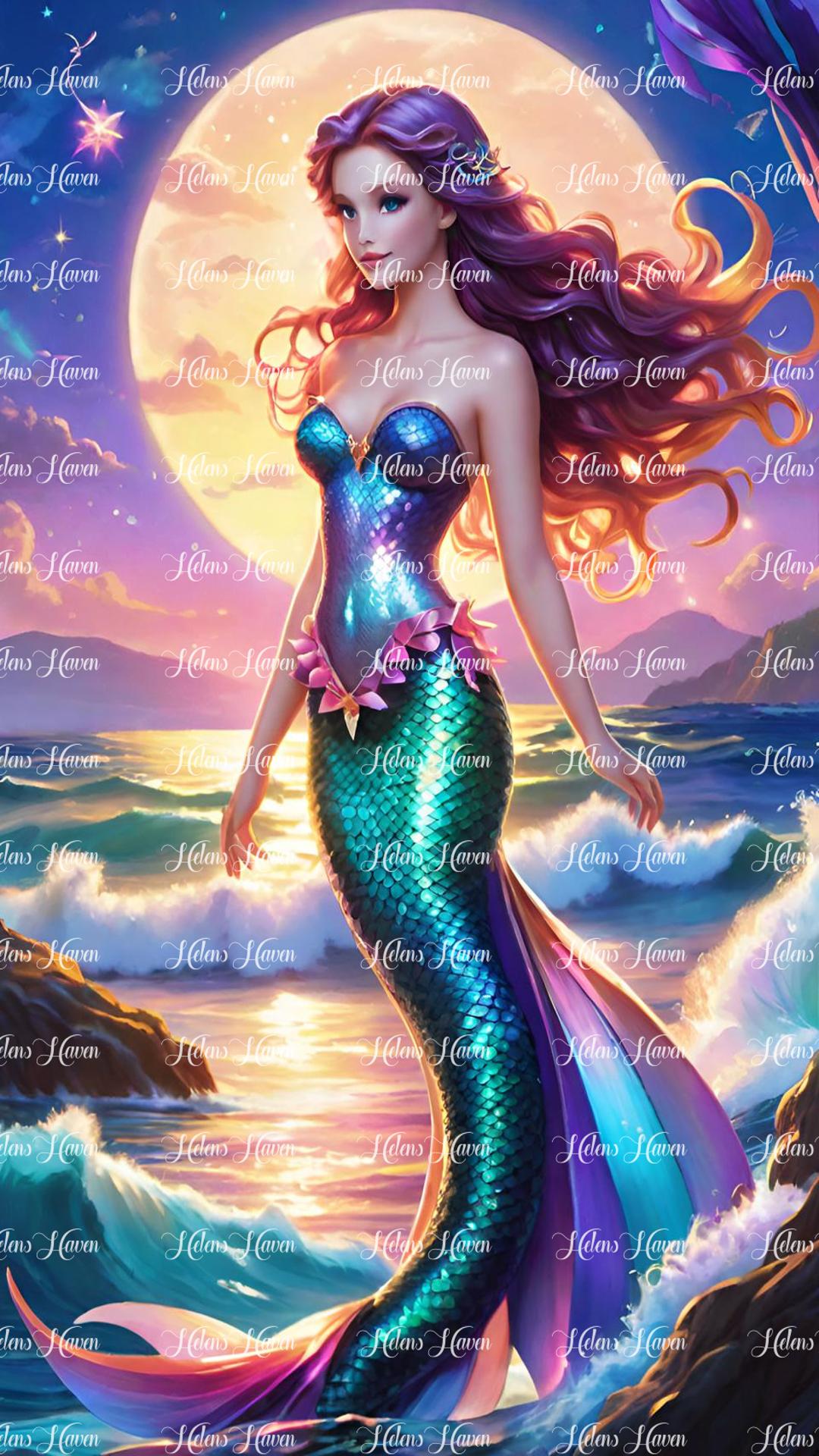 Mermaid shimmering in the moonlight