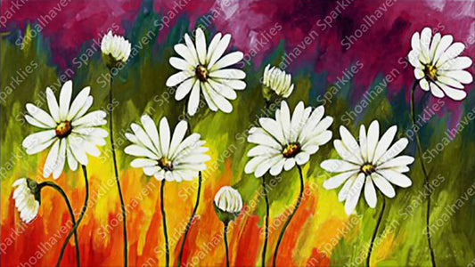 Beautiful artwork of daisies with a colourful background