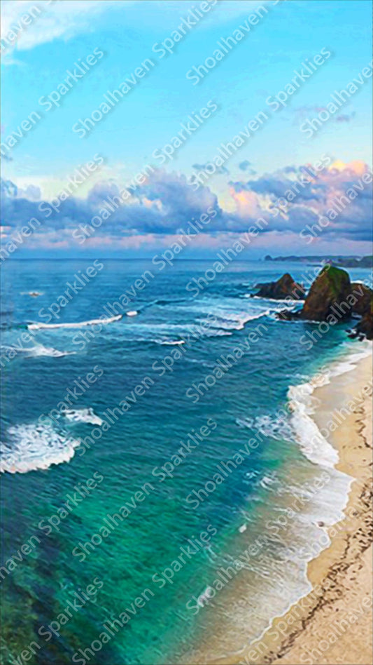 Scene of a coastline with colourful blue and teal water