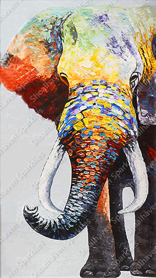 A watercolour depiction of an elephant